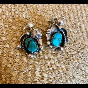 Silver and turquoise squash blossom earrings